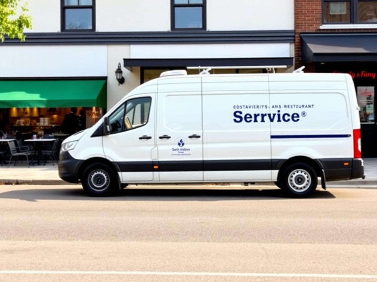 The Hood Experts service van outside a restaurant in Oxnard
